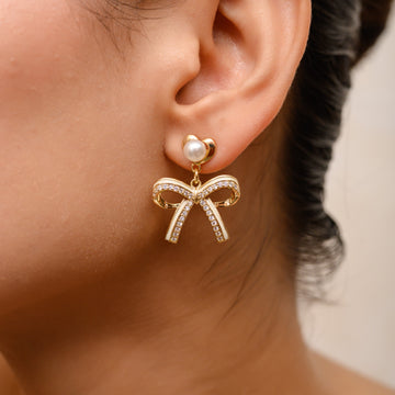 BIG BOW KNOWT PEARL EARRINGS