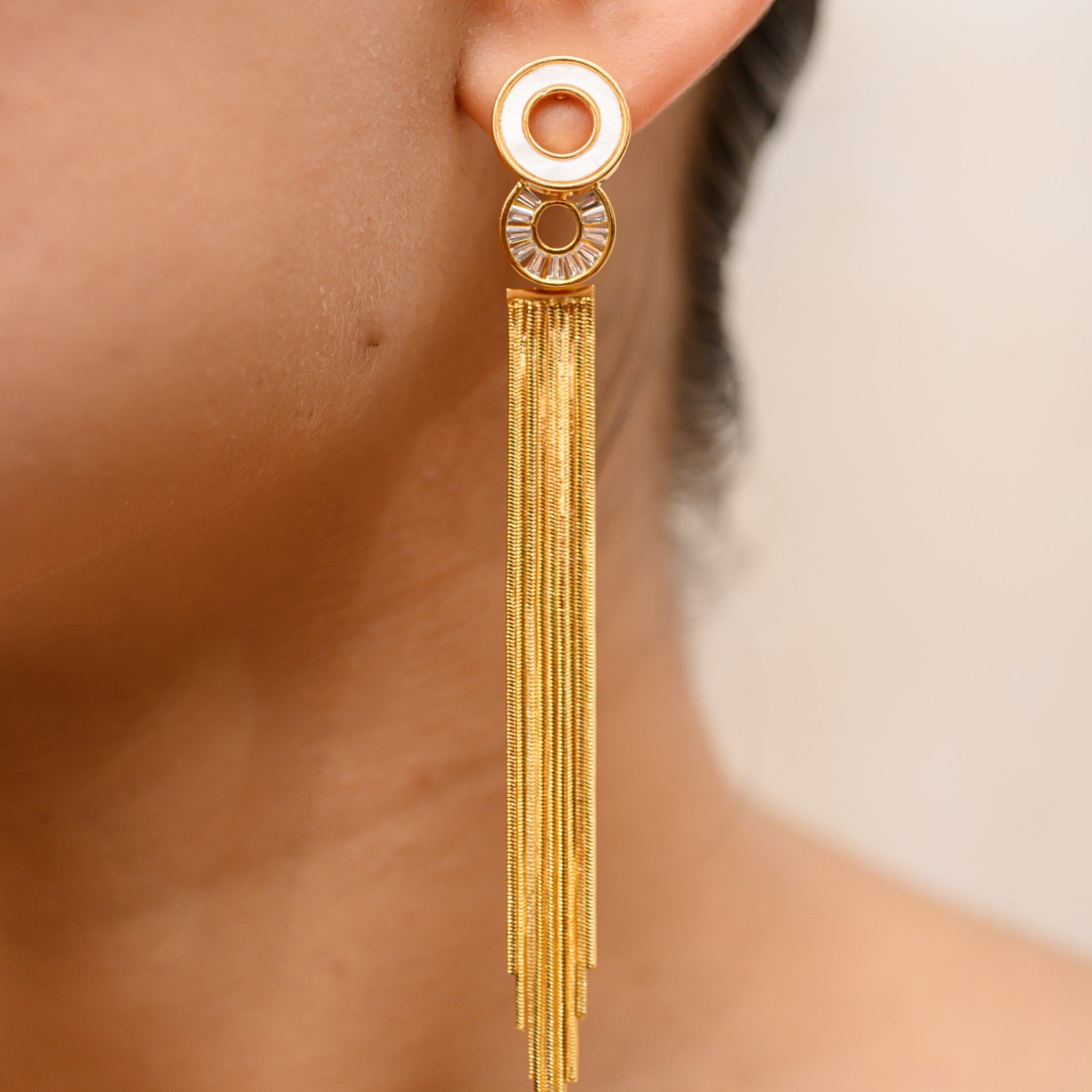 MOTHER OF PEARL STUDS WITH TASSELS