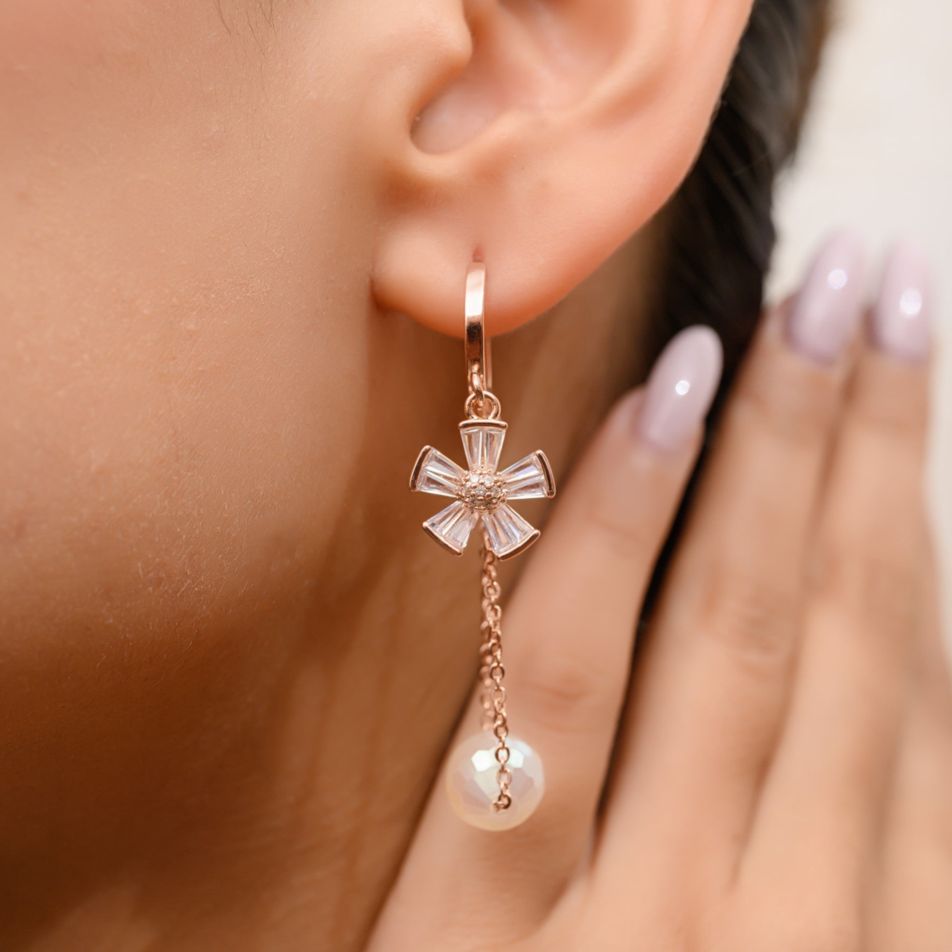 CRYSTAL & PEARL LONG EARRINGS