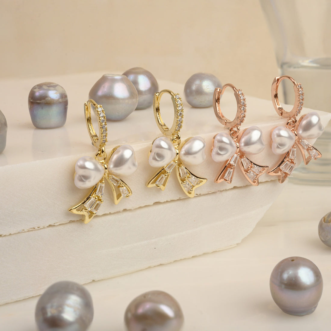 BOW KNOT PEARL EARRINGS