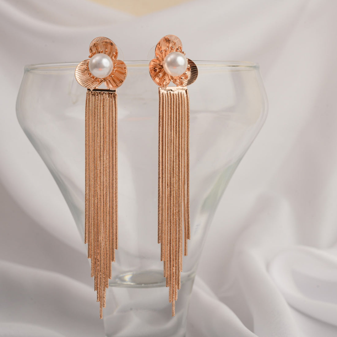 PEARL FLOWER TASSEL EARRINGS