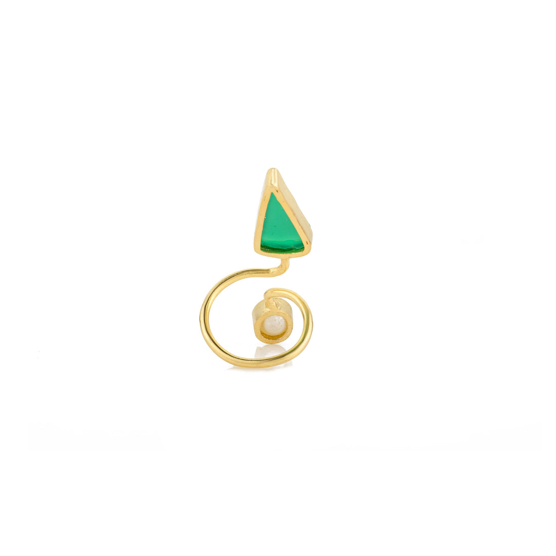 Artistic Design Ring With Pearl & Green Stone