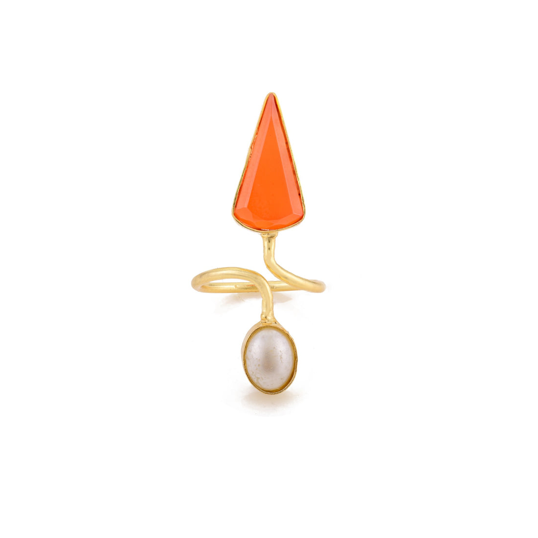 Artistic Design Ring With Pearl & Orange Stone