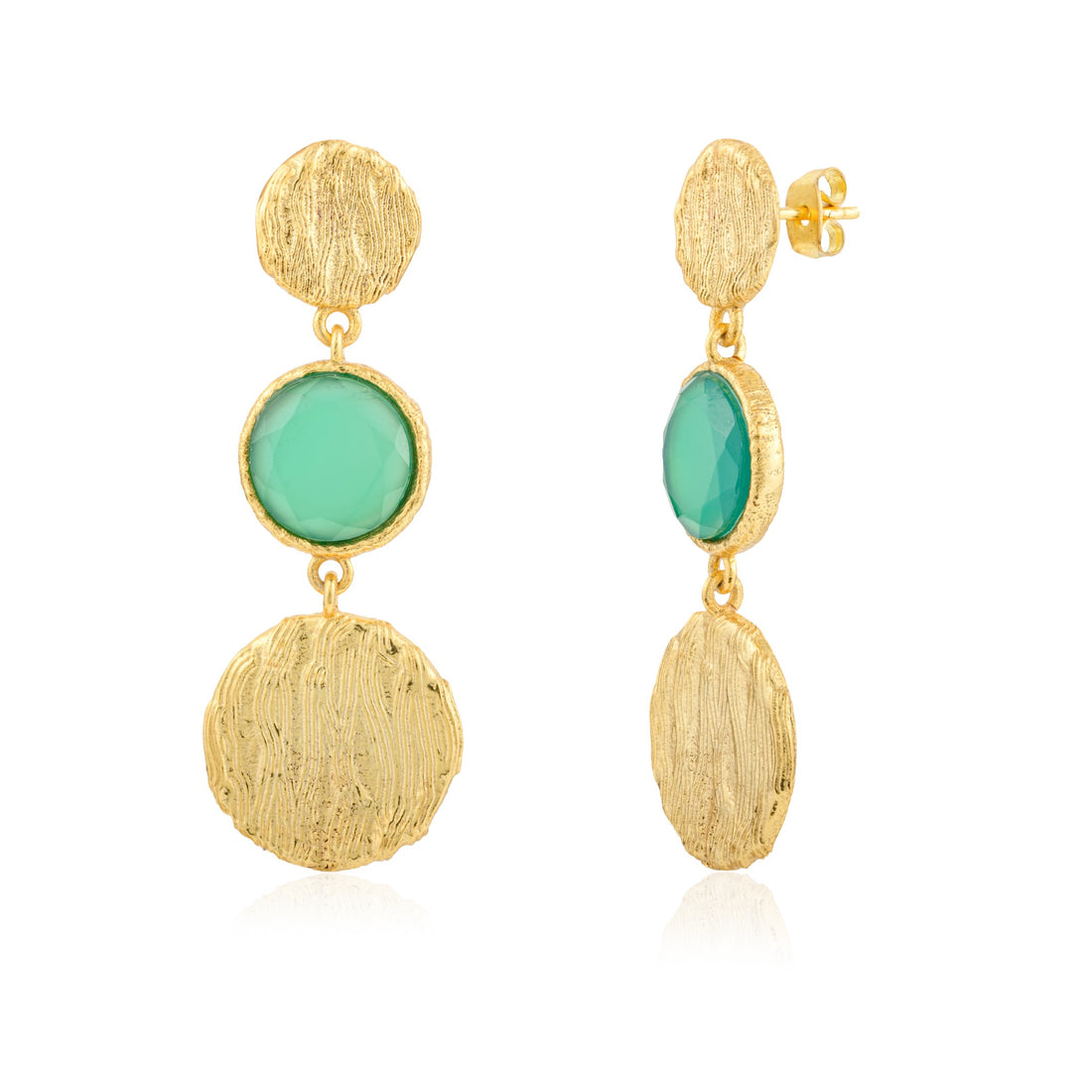 TEXTURED EARRING WITH GREEN GEMSTONE